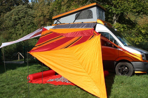 BENT Verbindbares Sonnensegel „Zip-Protect Canvas Single“ türkis / RV orange mit RV-Abdeckung - Riegeladventure-Tools.com